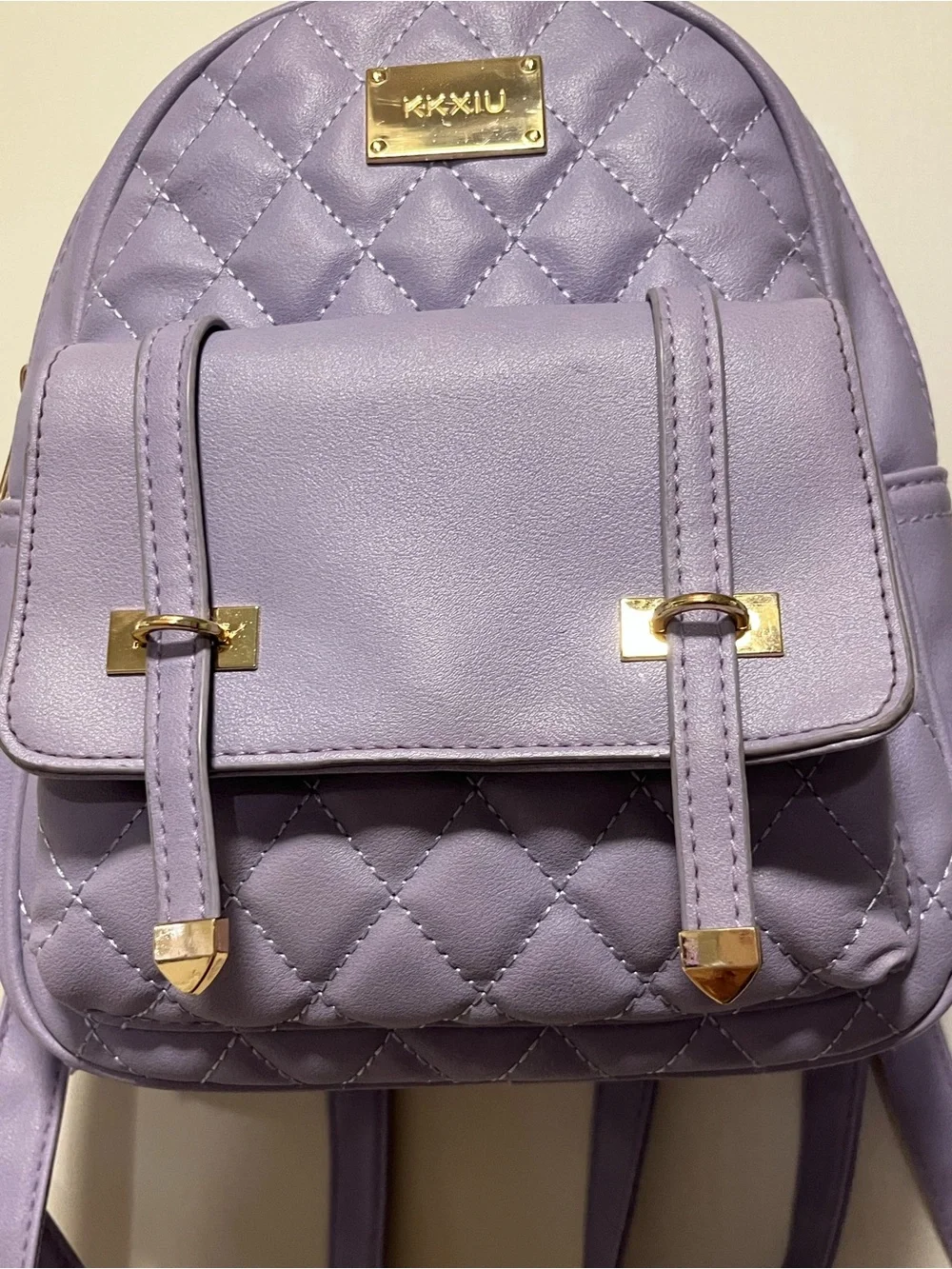 EUC KKXIU Lavender Purple Quilted Mini Backpack Gold Tone Hardware